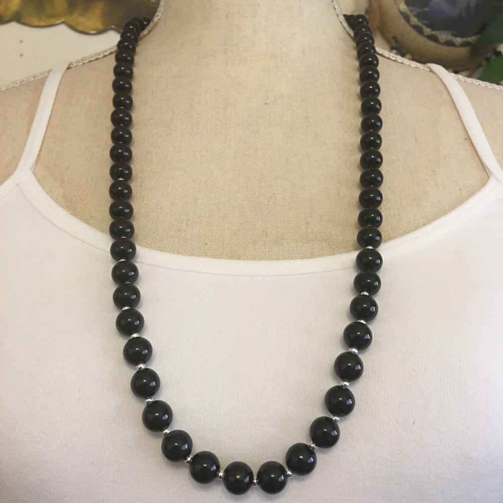Vintage black plastic round bead necklace